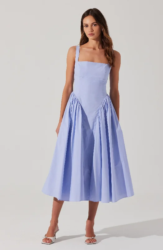 Midi Dresses with Ruffle Hemline-Vinya Poplin Drop Waist Dress