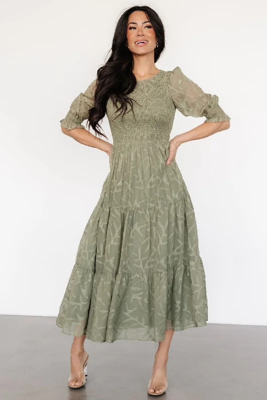 Midi Dresses for Elegant Gatherings in Winter-Nellie Smocked Midi Dress | Sage Green