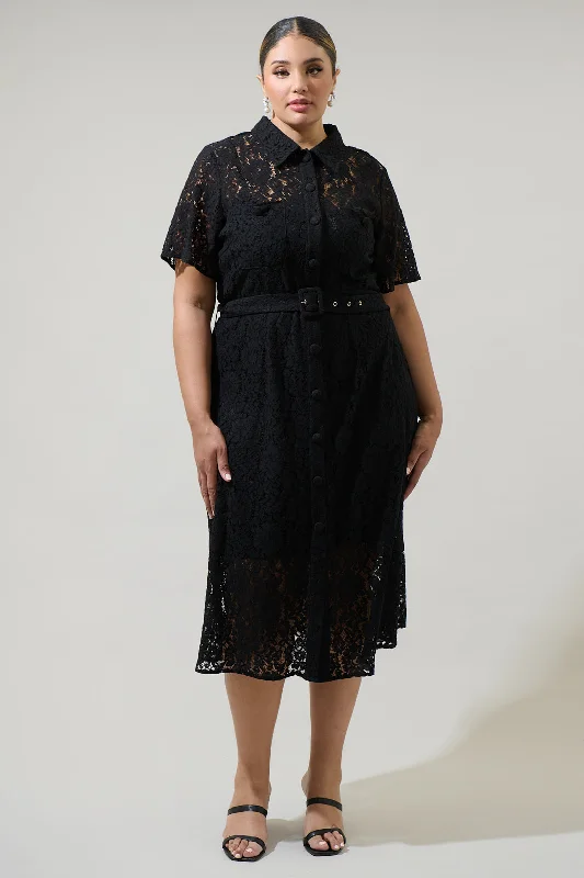 Midi Dresses for Formal Evening Parties-Carlini Lace Button Up Midi Dress Curve