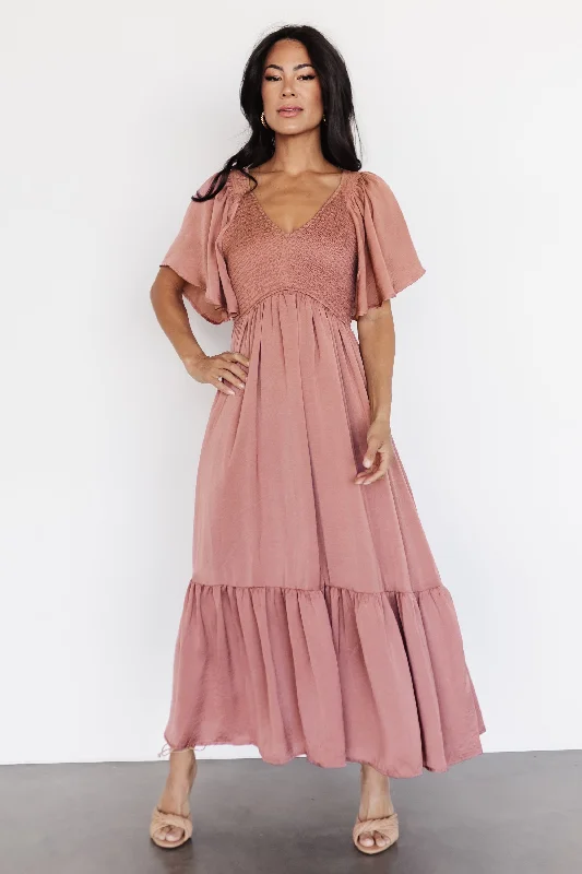 Midi Dresses for Trendy Summer Outfits-Lovell Smocked Midi Dress | Dark Mauve