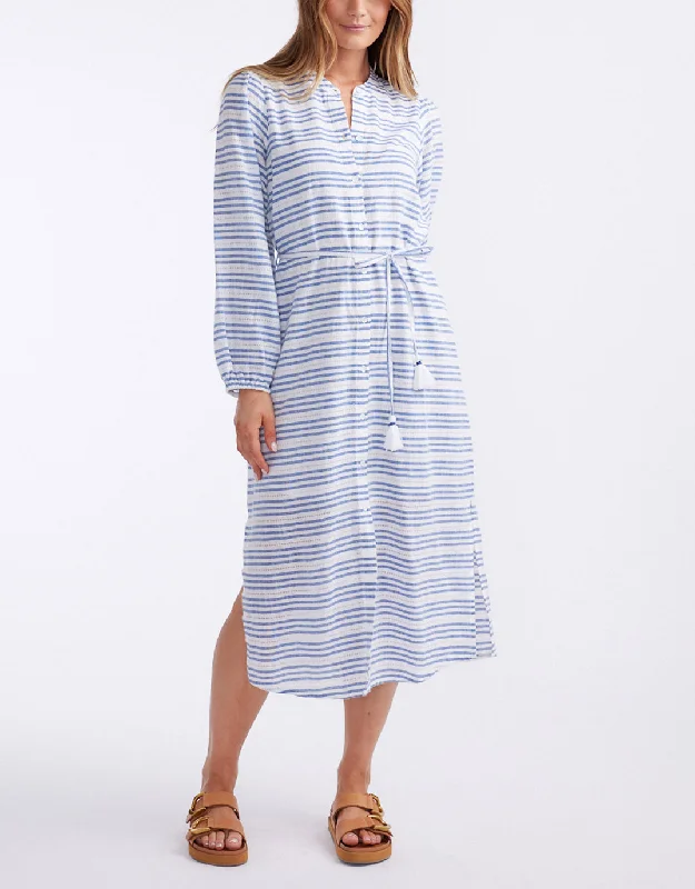 Midi Dresses for Fall Casual Outings-Palm Island Dress - Blue/White Stripe