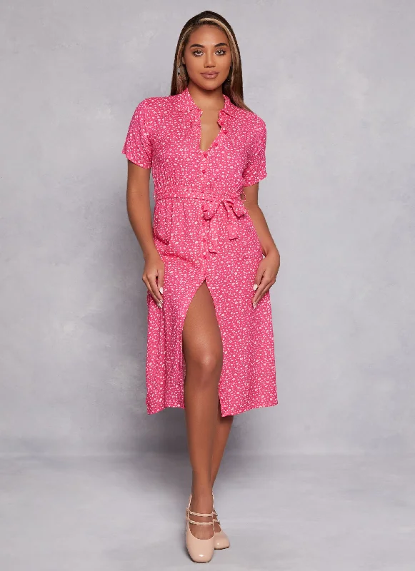 Midi Dresses for Casual Spring Gatherings-Daisy Print Shirt Dress