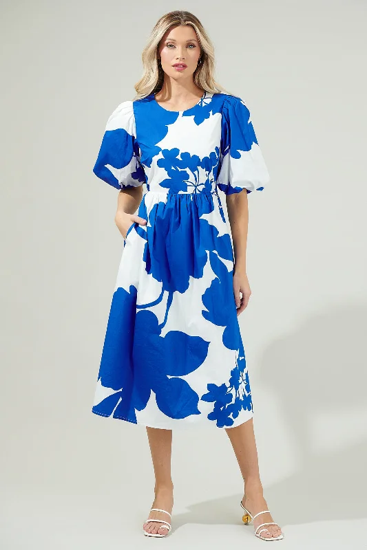 Midi Dresses for Trendy Office Looks in Fall-Yardley Floral Poplin Puff Sleeve Midi Dress