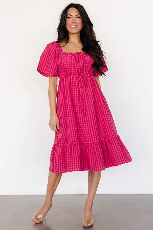 Midi Dresses for Formal Evening Parties-Erica Dress | Pink Gingham Print