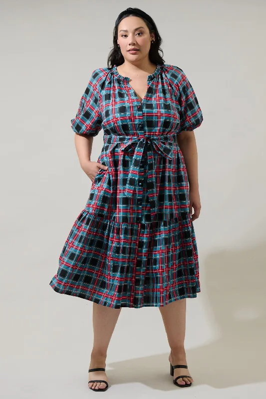 Midi Dresses for Fall and Winter Wear-Winston Plaid Wynette Tiered Midi Dress Curve