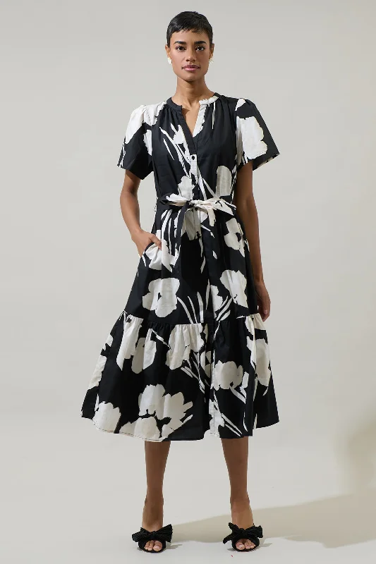 Midi Dresses with Twisted Front-Shadow Floral Cora Button Up Midi Dress