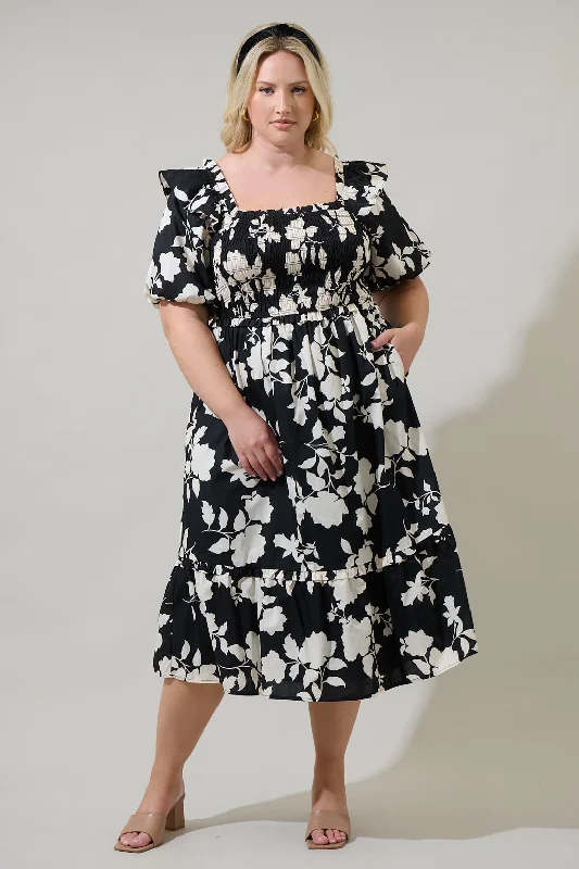 Midi Dresses for Trendy Holiday Wear-Mableton Floral Rosswell Smocked Midi Dress Curve