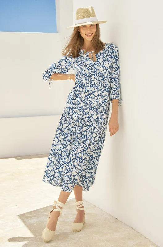 Midi Dresses for Fall Cocktail Parties-Virginia EcoVero™ Midi Dress | Navy/White