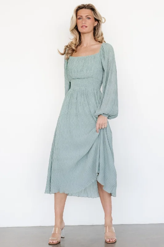 Midi Dresses for Elegant Spring Day Wear-Dalton Pleated Midi Dress | Light Sage