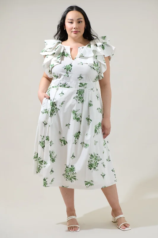 Midi Dresses for Wedding Celebrations-Ria Floral Santana Tie Back Midi Dress Curve