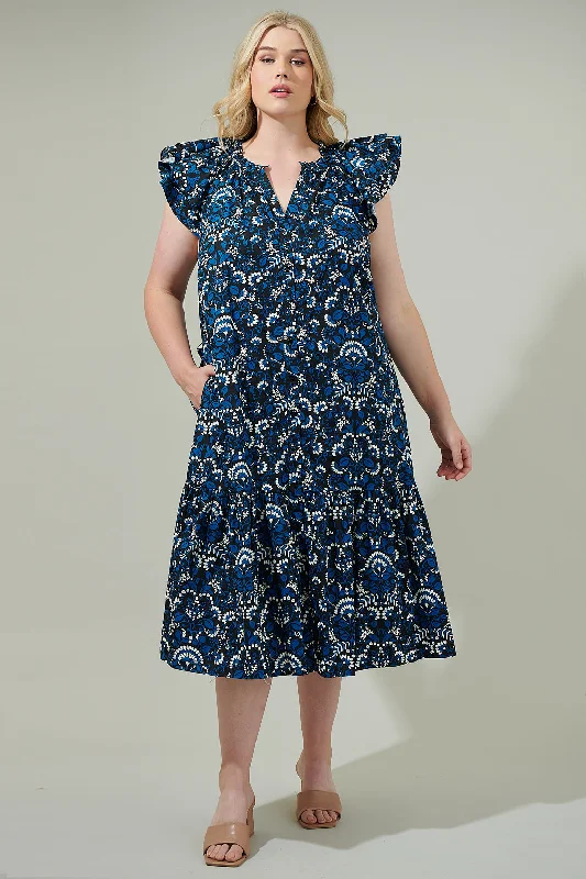 Midi Dresses for Casual Day Events in Spring-Etta Floral Charlotte Button Midi Dress Curve