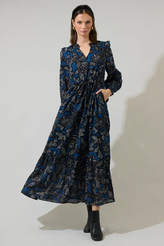 Midi Dresses for Trendy Family Gatherings in Fall-Aurina Floral Kezia Ruffle Midi Dress