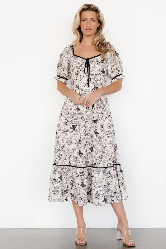 Midi Dresses with Boho Design for Spring-Mariana Midi Dress | Cream + Black Floral