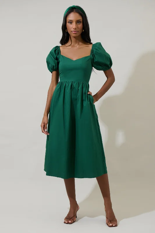 Midi Dresses with Bold Hues for Winter-Sun City Alessi Puff Sleeve Midi Dress