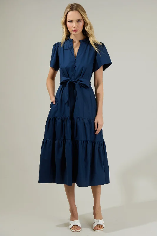 Midi Dresses for Casual Fall Wedding-Britt Poplin Tiered Midi Dress