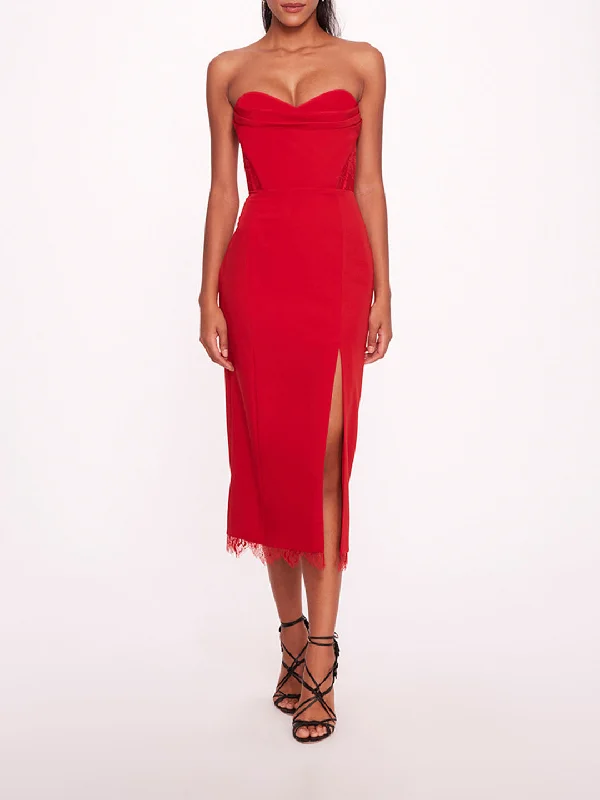 Midi Dresses with Satin Fabric-Draped Bodice Crepe Dress