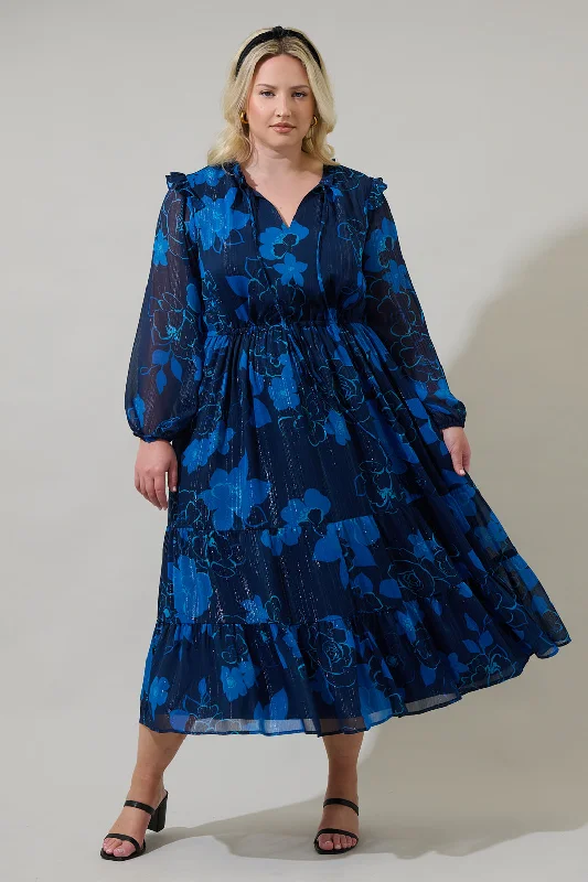 Midi Dresses for Holiday Gatherings-Bluford Floral Kristen Tiered Midi Dress Curve