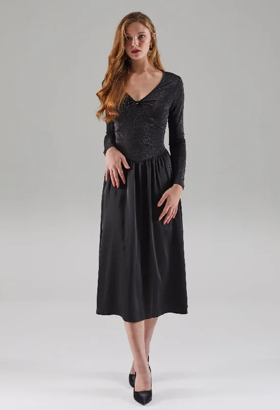 Midi Dresses for Elegant Day Wear-Elegant Satin Long Sleeves Dress