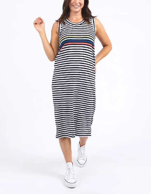 Midi Dresses with Embellished Waist-Lyric Tank Dress - Navy/White Stripe