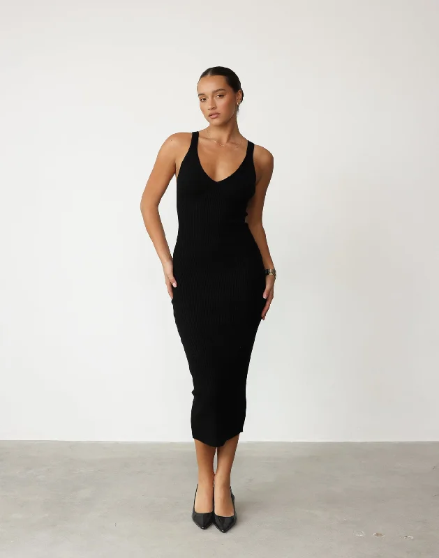 Midi Dresses for Comfortable Day Wear-Mariam Midi Dress (Black)