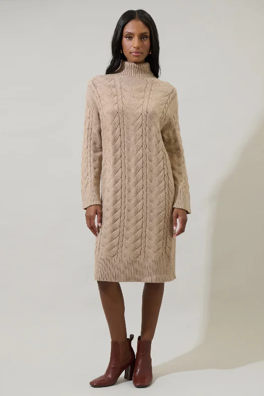 Midi Dresses for Summer and Fall Gatherings-Raven Cable Knit Sweater Midi Dress