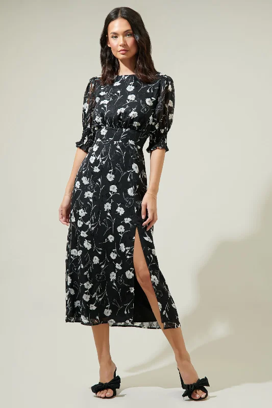 Midi Dresses with Bohemian Style-Marilu Floral Showoff Smocked Waist Midi Dress