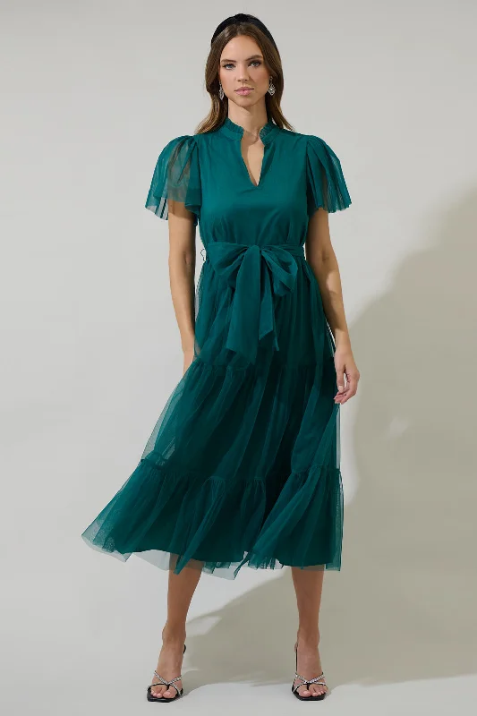 Midi Dresses for Fall Fashion Gatherings-Jimena Tulle Tiered Midi Dress