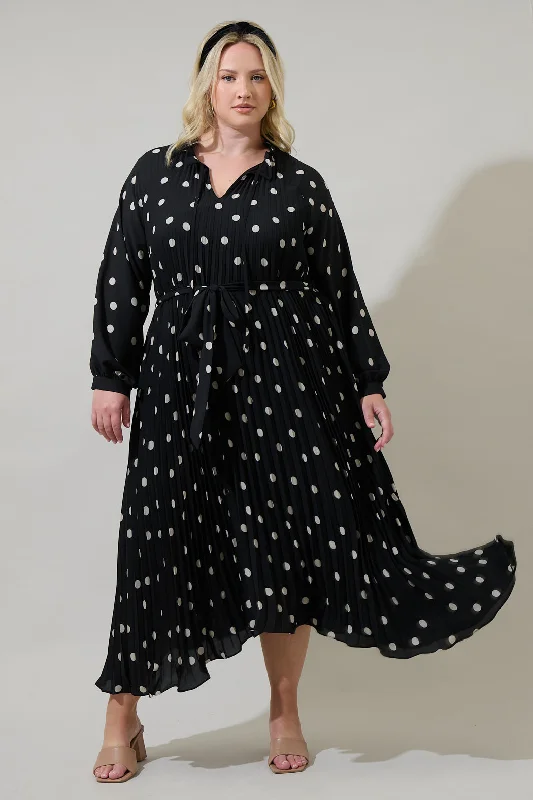 Midi Dresses for Elegant Day Gatherings-Kaline Polka Dot Marisa Pleated Midi Dress Curve