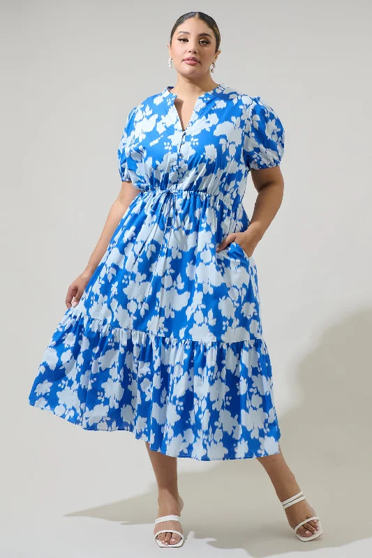 Midi Dresses for Trendy Casual Events-Grafton Floral Ticking Floral Waist Tie Midi Dress Curve