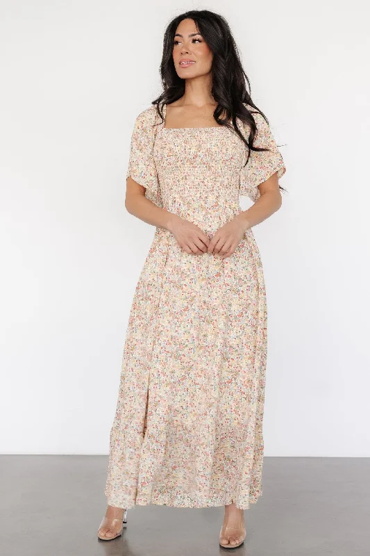 Midi Dresses for Casual Spring Parties-Ellory Smocked Midi Dress | Golden Multi Floral