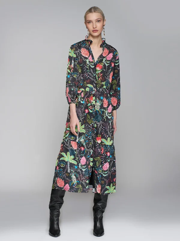 Midi Dresses for Summer and Fall Fashion-Lucile Black Floral Print Dress