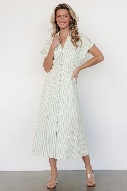 Midi Dresses for Fashionable Summer Wear-Larah Button Dress | Sage Stripe