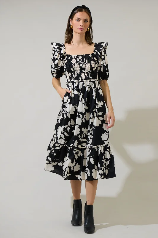 Midi Dresses for Casual Spring Street Style-Mableton Floral Rosswell Smocked Midi Dress