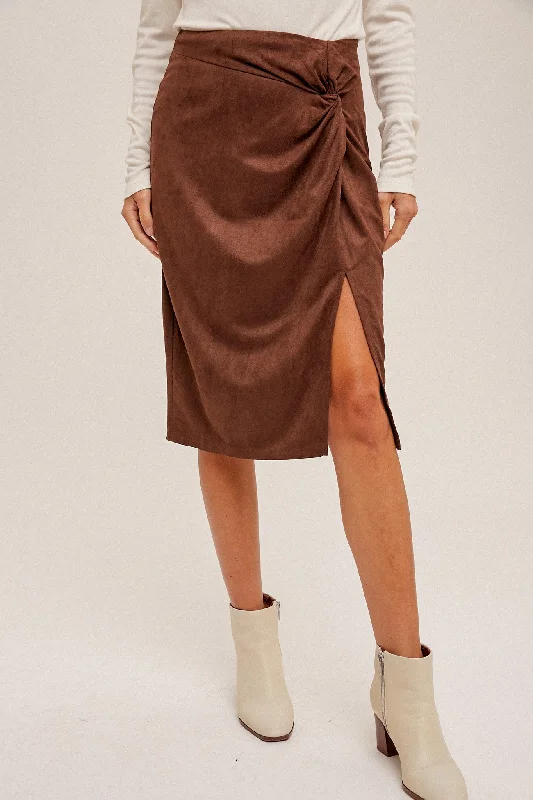 Midi Dresses for Trendy Looks-Twist & Shout Suede Midi Skirt