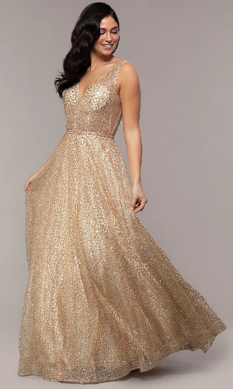 Evening Dress with Silk and Crystal Bodice-Open-Back Glitter Formal Evening Dress with Pockets