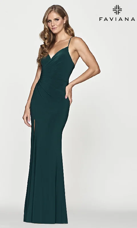 Evening Dress for Formal Dinner-Dark Green Long Formal Prom Dress by Faviana