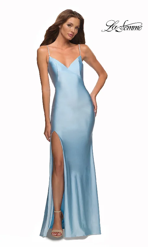 Evening Dress for Fashion Show-La Femme Simple Long Prom Dress with Beaded Straps