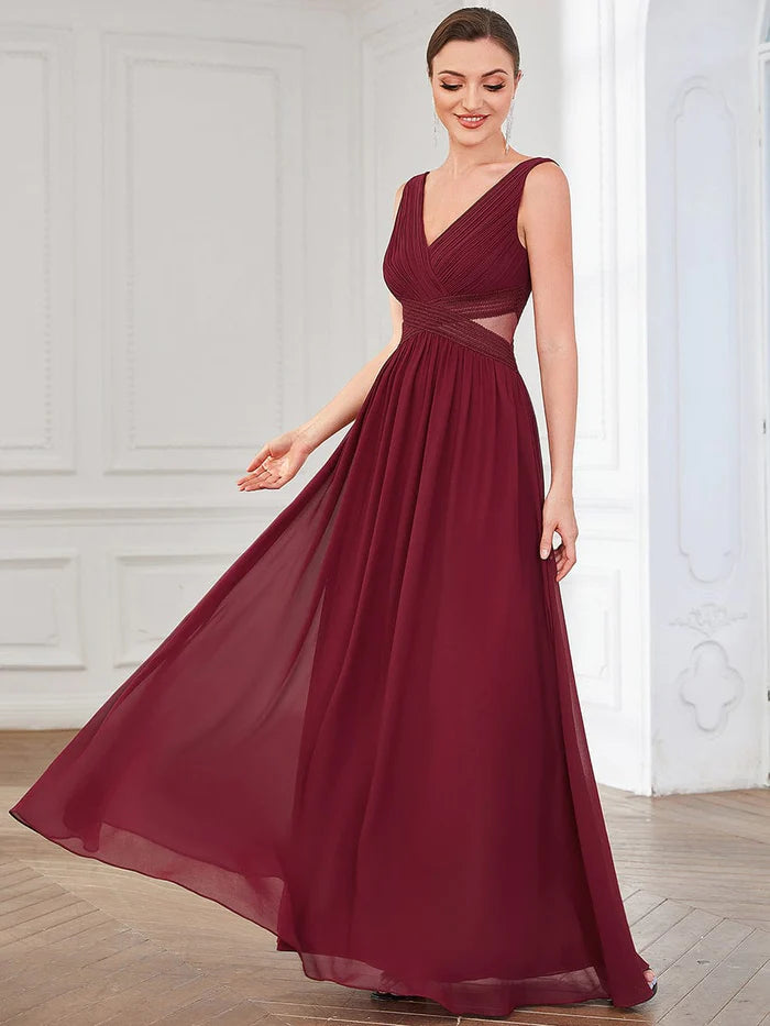 Evening Dress for Fashion Gala Event-Pleated Chiffon Sleeveless Cut-Out A-Line Evening Dress