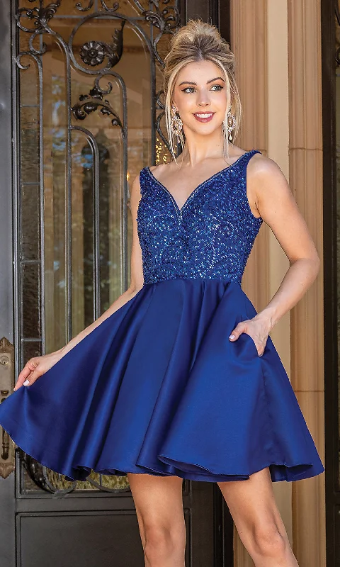 Evening Dress with Pleated Skirt-Short Prom Dress with Sequin-Embellished Bodice