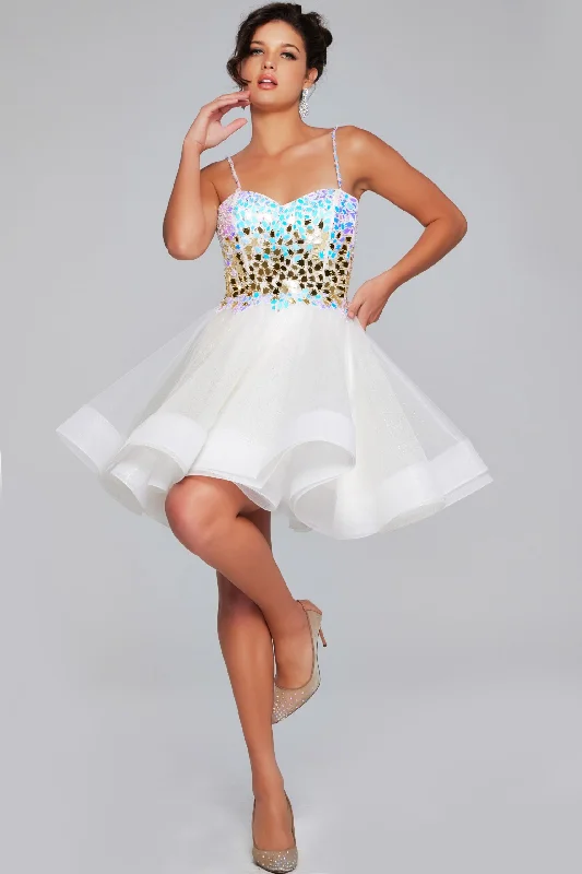 Soft Long Party Dress-Beaded Short Sleeveless A-line Dress by Jovani 40516