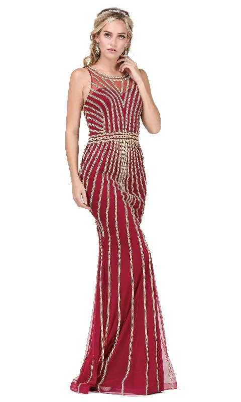 Evening Dress for VIP Fashion Night-Long Formal Evening Dress with Gold Beaded Stipes