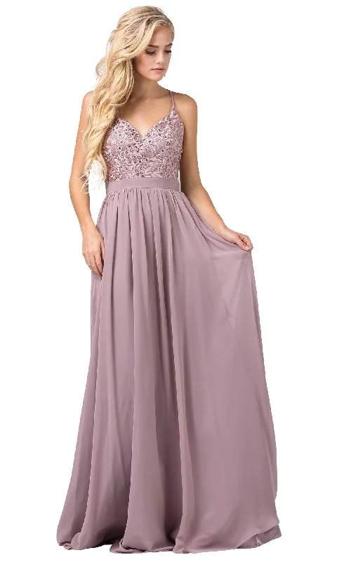 Evening Dress with Crystal and Satin Overlay-V-Neck Chiffon Formal Evening Dress with Embroidery