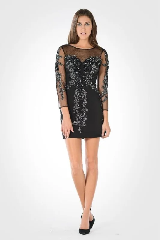 Embellished Sheer Short Dress with Sleeves by Poly USA 7754