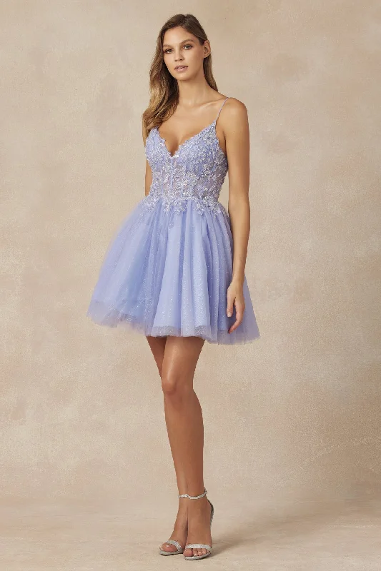 Strapless Long Party Dress-Embellished Short Glitter Tulle Dress by Juliet 863