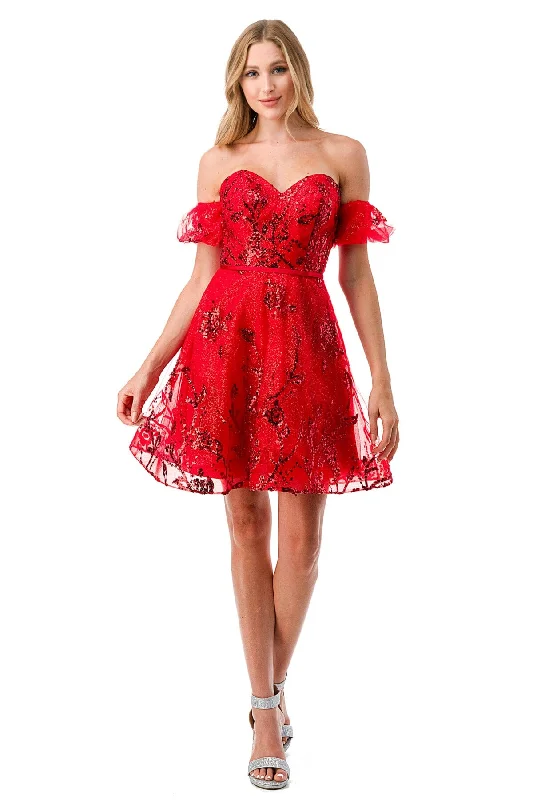 Elegant Tulle Party Dress-Glitter Print Short Sweetheart Dress by Coya S2747B