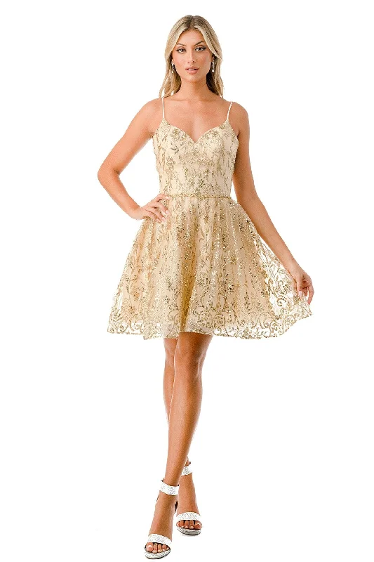 Gorgeous Sequin Long Party Dress-Glitter Print Short Sweetheart Dress by Coya S2756T