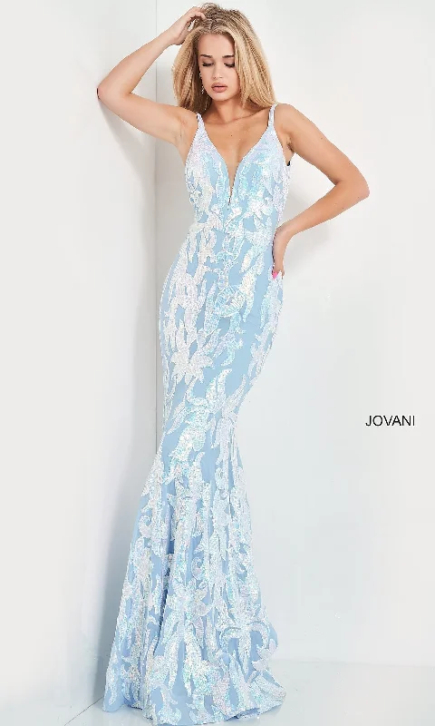 Evening Dress with Silk Bodice and Satin Skirt-Jovani Long Sexy Sequin Mermaid Formal Prom Dress