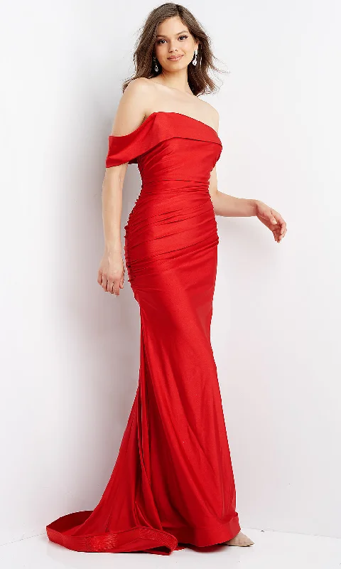 Evening Dress for Fashion Show-Long JVN by Jovani Off-the-Shoulder Red Prom Dress