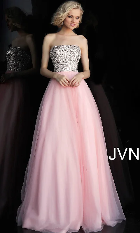 Evening Dress for Extravagant Party-Long JVN by Jovani Strapless Blush Pink Prom Dress