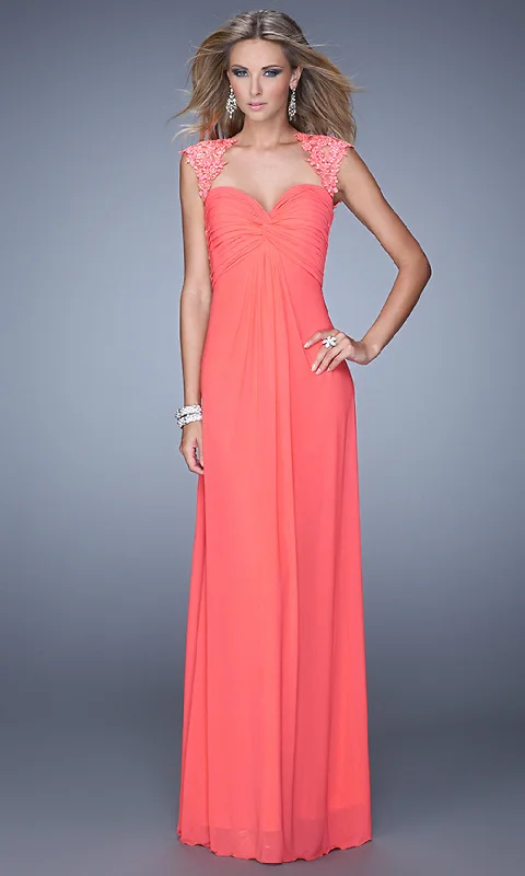 Evening Dress with Silk Bodice and Lace Skirt-Open-Back Empire-Waist Long La Femme Prom Dress